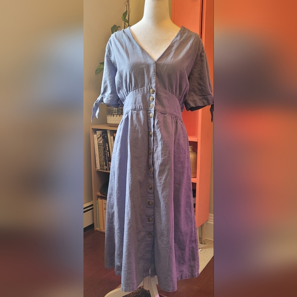 Buffalo David Bitton Dresses & Skirts - Buffalo V-Neck Button-Front Blue Midi Dress